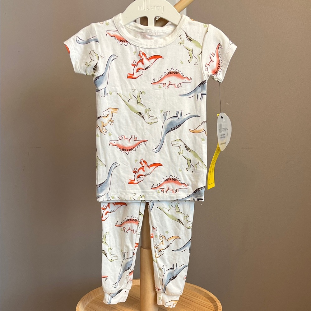 NWT Milkberry Toddler Boy Dinosaur Pajamas - White 18M